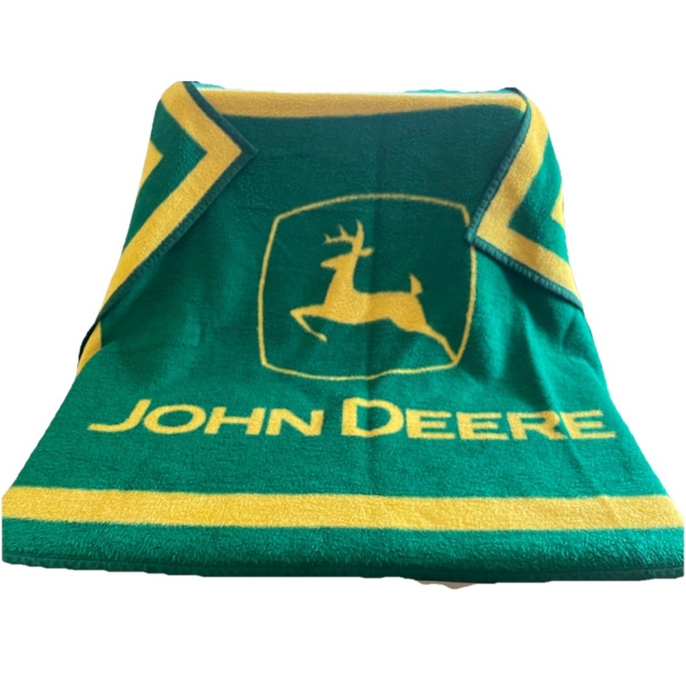VTG‎ Y2K 2000 Logo Biederlack John Deere Fleece Sherpa Blanket Make in USA 55X48